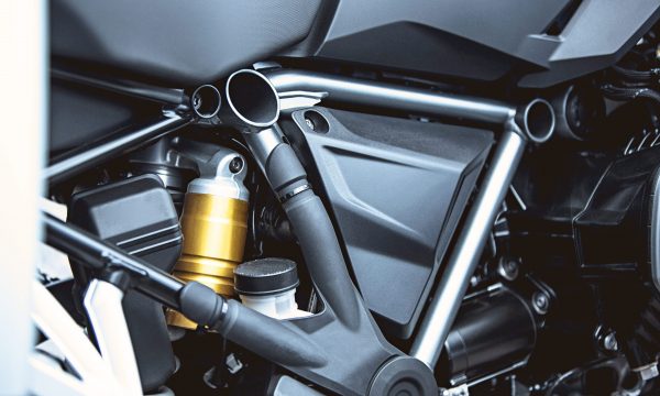 Motorcycle luxury items close-up: Motorcycle parts. Concept travel on two wheels